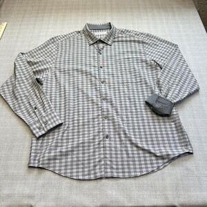 Tommy Bahama Newport Coast Shirt Mens XL Gray Plaid Pima Cotton Blend‎ Contrast